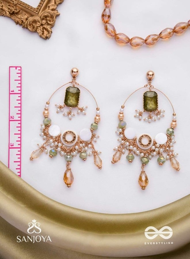 SANJOYA by EVERSTYLISH Embroidered Earrings for Women | Statement Golden & Green Dangler Earrings with Pearl & Bead Accents | Ethnic Jewelry for Weddings, Festivals & Special Occasions - Image 3