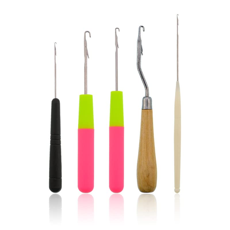 Funyn Micro Ring Hair Extension Loop Needle Threader Feather Hook Tool Wire Pulling Hook Tools for Silicone Microlink Nano Beads Cold Fusion 5Pcs Latch Hook