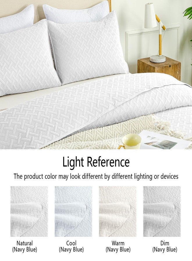 FLYMME King Size Quilt Bedding Set White Lightweight Bedspreads for Summer,Modern Style Geometric Weave Stripe Pattern,Soft Microfiber Bed Coverlet 3 Pieces (1 Quilt, 2 Shams) - Image 5