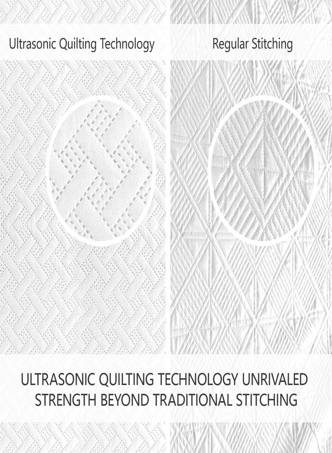 FLYMME King Size Quilt Bedding Set White Lightweight Bedspreads for Summer,Modern Style Geometric Weave Stripe Pattern,Soft Microfiber Bed Coverlet 3 Pieces (1 Quilt, 2 Shams) - Image 3