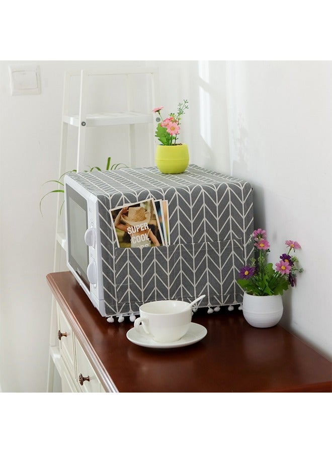 Microwave Oven Cover, Dustproof Protector Decorative Kitchen Appliance Cover, with Side 4 Storage Organizer Bags 11.8x35.4", Oil Proof Cloth Cotton Linen Kitchen Toaster Protector (Grey Arrow)  - Image 3
