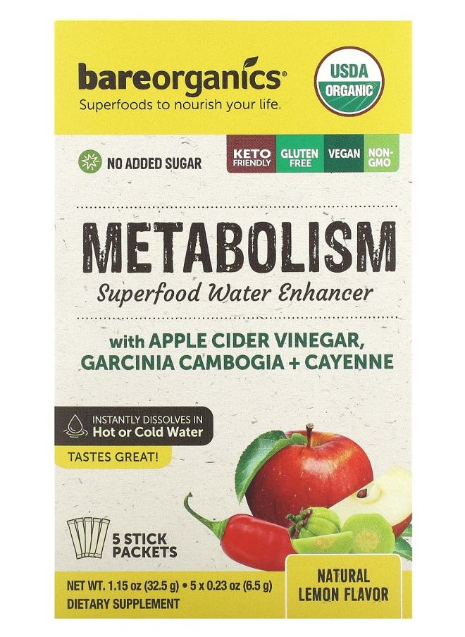 Bareorganics - Metabolism Superfood Water Enhancer Natural Lemon 5 Stick Packets 0.23 oz (6.5 g) Each - Image 1