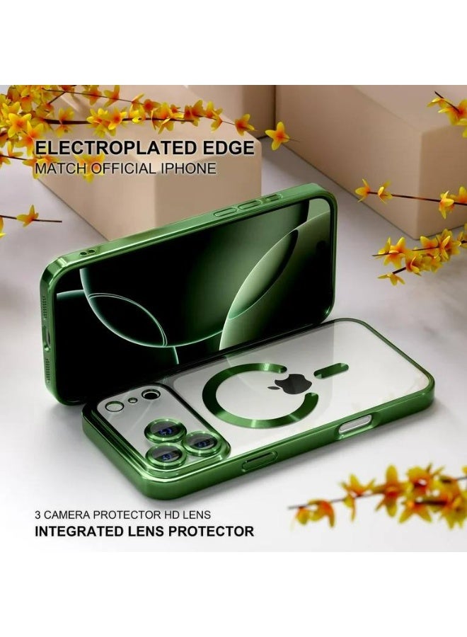 أكاليكس جراب مغناطيسي شفاف لهاتف آيفون 17 برو ماكس، متوافق مع ماج سيف، مزود بواقي عدسة كاميرا مدمج، غطاء هاتف ناعم ونحيف لهاتف آيفون 17 برو ماكس | أخضر داكن - Image 2