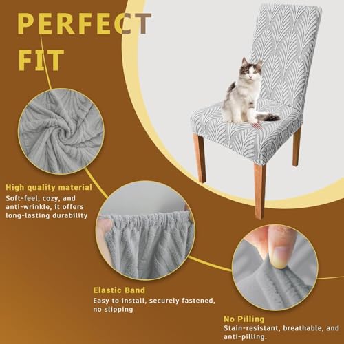Styleys Stretch Jacquard Dining Chair Cover Removable Washable Dining Room Chair Cover Protector Seat Slipcover (Pack of 4, Light Grey, JYMC5) - Image 4