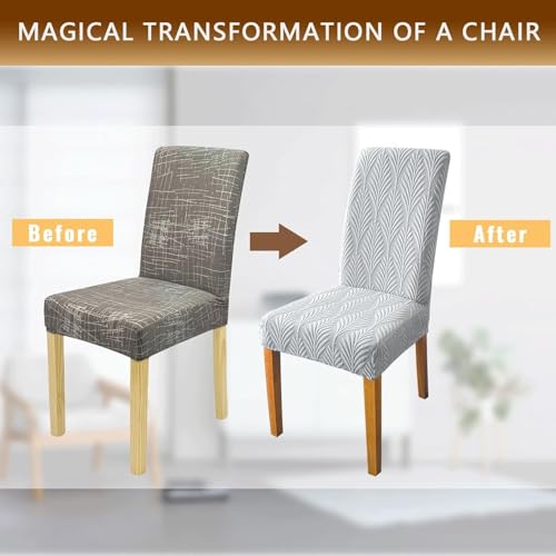 Styleys Stretch Jacquard Dining Chair Cover Removable Washable Dining Room Chair Cover Protector Seat Slipcover (Pack of 4, Light Grey, JYMC5) - Image 5