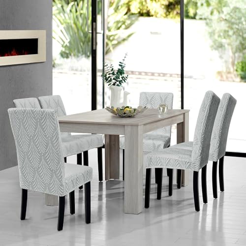 Styleys Stretch Jacquard Dining Chair Cover Removable Washable Dining Room Chair Cover Protector Seat Slipcover (Pack of 4, Light Grey, JYMC5) - Image 2
