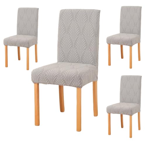 Styleys Stretch Jacquard Dining Chair Cover Removable Washable Dining Room Chair Cover Protector Seat Slipcover (Pack of 4, Light Grey, JYMC5) - Image 1