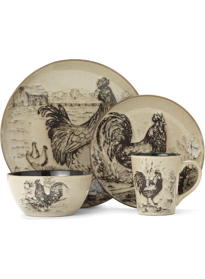 Pfaltzgraff Homespun Rooster 16-Piece Dinnerware Set Service for 4 Brown - Image 2