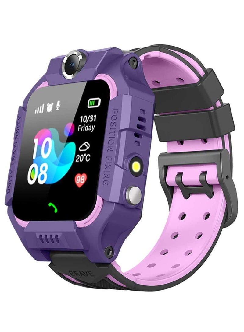 Waterproof Kids Smart Watch GPS Tracker - Boys Girls for 3-12 Year Old with SOS Camera Alarm Call Camera Alarm 1.44'' Touch Screen SOS Kids Cell Phone Smart Watch Track Phone (Purple) - Image 1