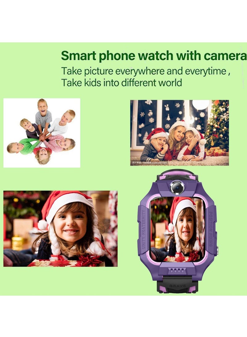 Waterproof Kids Smart Watch GPS Tracker - Boys Girls for 3-12 Year Old with SOS Camera Alarm Call Camera Alarm 1.44'' Touch Screen SOS Kids Cell Phone Smart Watch Track Phone (Purple) - Image 2