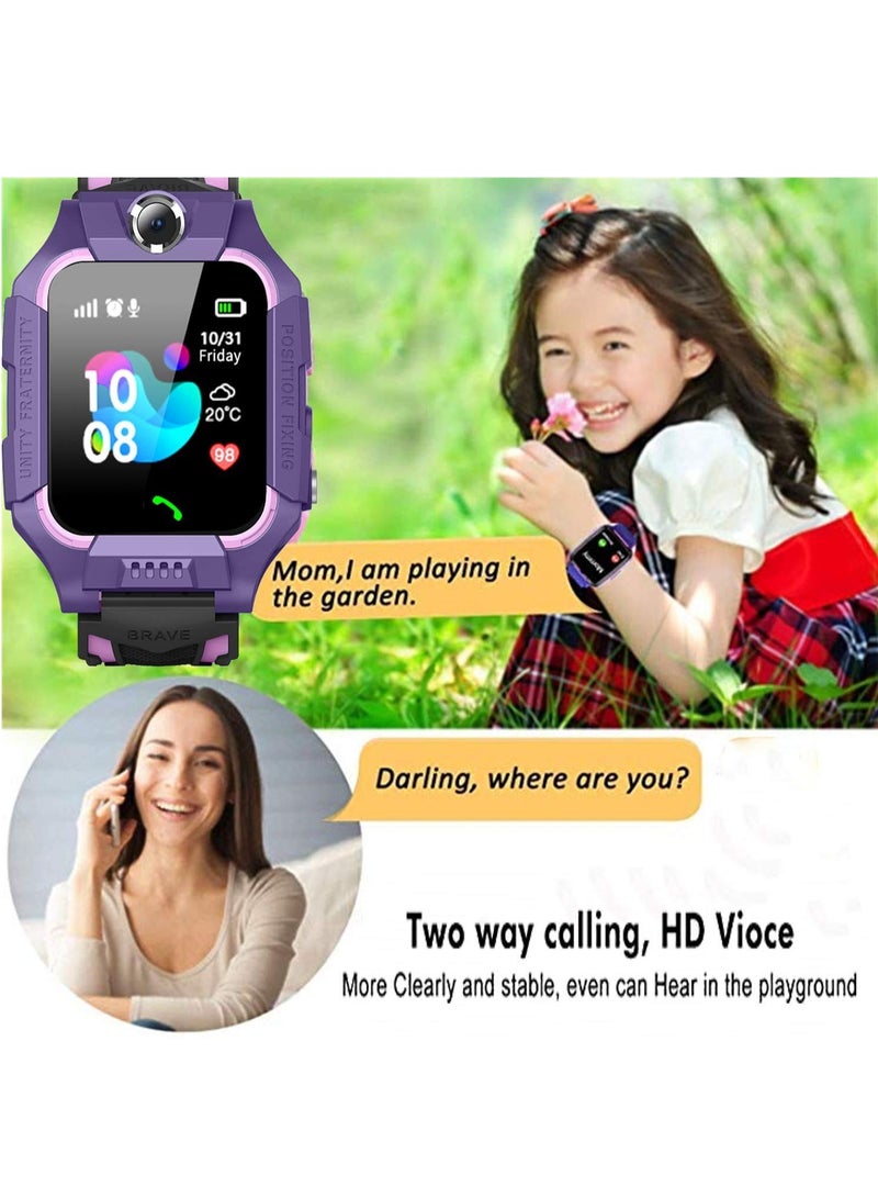 Waterproof Kids Smart Watch GPS Tracker - Boys Girls for 3-12 Year Old with SOS Camera Alarm Call Camera Alarm 1.44'' Touch Screen SOS Kids Cell Phone Smart Watch Track Phone (Purple) - Image 3