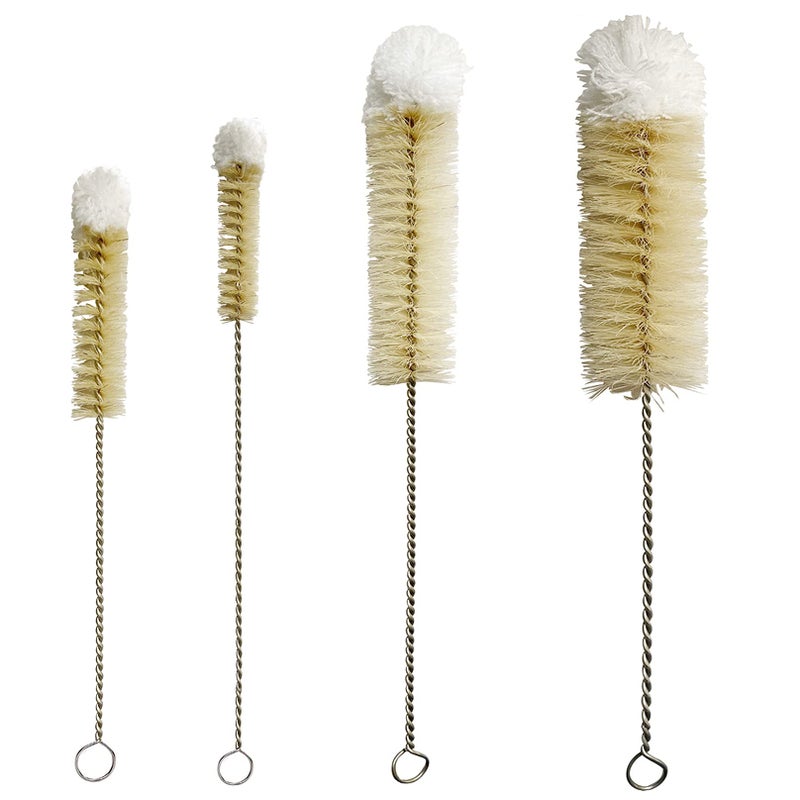 NewFerU Stainless Steel Soda Bottle Cleaning Brush Set in Natural Boar Bristle Wool Tip Long Handle Flexible Bendable Thick Wire Cleaner for Narrow Neck Water Baby Bottles Straw Pipe Tube Flask 4