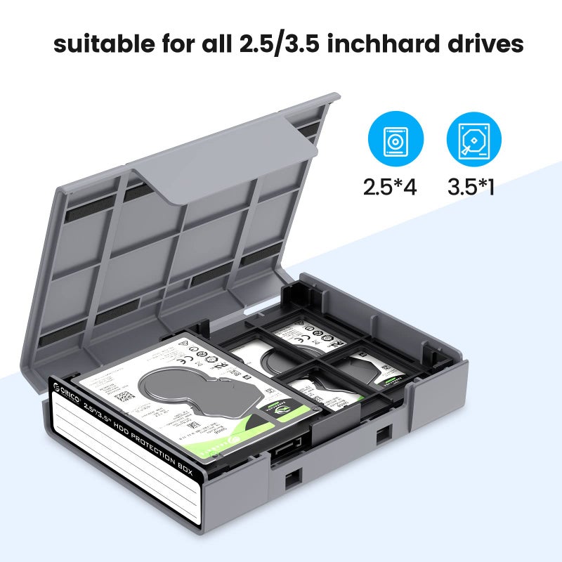 ORICO 5-Pack Hard Drive Carrying Case Protective Box for 3.5/2.5 Inch SSD HDD Portable with Anti-Static,Shockproof and Dust Proof Travel Storage Bag-PHP25-5C - Image 2