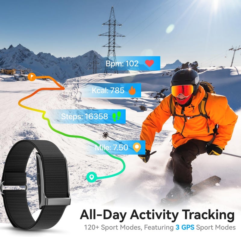 Smart Health Wristband, All Weather Activity & Fitness Tracker with 120+ Sports Step Calorie Counter, Heart Rate Monitoring, 1ATM Waterproof, Free App & Lifetime Updates, 2 Pack Bands(Black) - Image 3