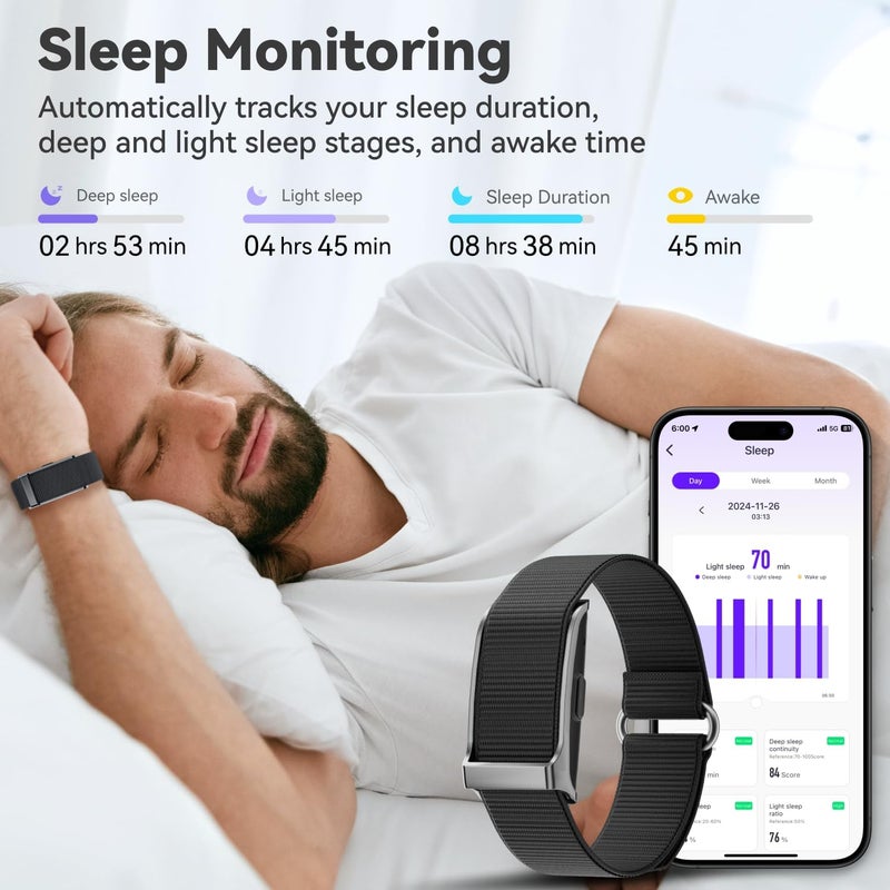 Smart Health Wristband, All Weather Activity & Fitness Tracker with 120+ Sports Step Calorie Counter, Heart Rate Monitoring, 1ATM Waterproof, Free App & Lifetime Updates, 2 Pack Bands(Black) - Image 4