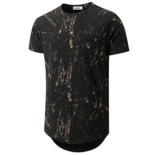 KLIEGOU Mens Hipster Hip Hop Ripped Round Hemline Pattern Print T Shirt 86 Black2 M - Image 1
