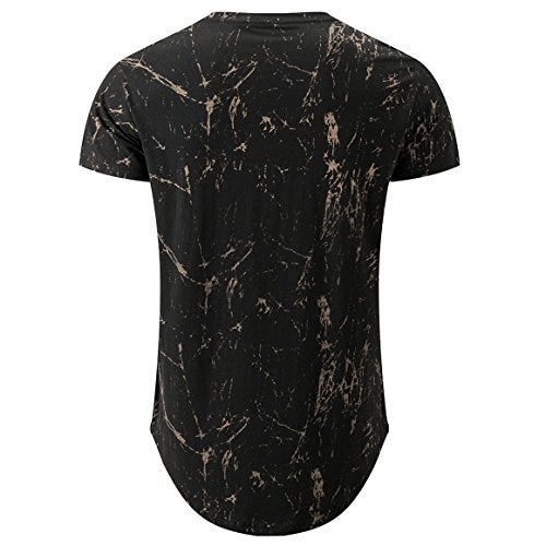 KLIEGOU Mens Hipster Hip Hop Ripped Round Hemline Pattern Print T Shirt 86 Black2 M - Image 2