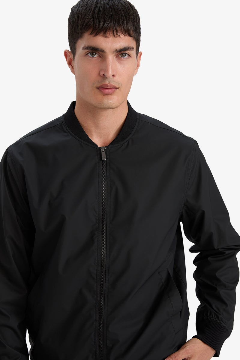 DeFacto Black Man Slim Fit College Collar Bomber Waterproof Jacket Casual - Image 4