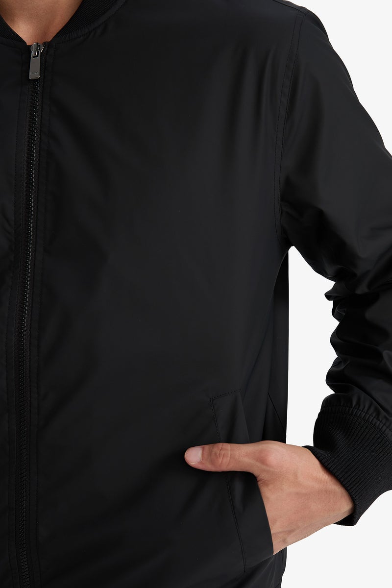 DeFacto Black Man Slim Fit College Collar Bomber Waterproof Jacket Casual - Image 5