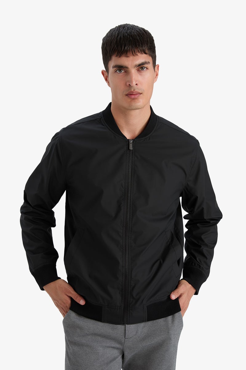 DeFacto Black Man Slim Fit College Collar Bomber Waterproof Jacket Casual - Image 3