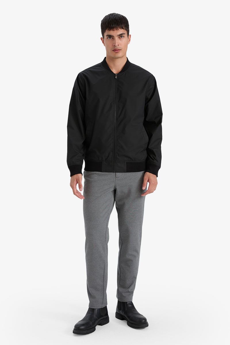 DeFacto Black Man Slim Fit College Collar Bomber Waterproof Jacket Casual - Image 2