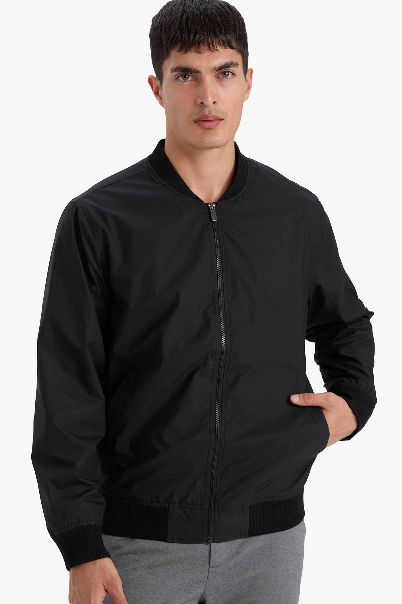 Black Man Slim Fit College Collar Bomber Waterproof Jacket Casual