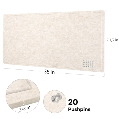 Lightomorrow Bulletin Board, 35 x 17 1/2 inches Felt Board - Decorative Pin Board, Cork Board Alternative for Wall, Foldable Self-Adhesive Vision Board Prayer Board with 20 Pushpins - Oatmeal - Image 4