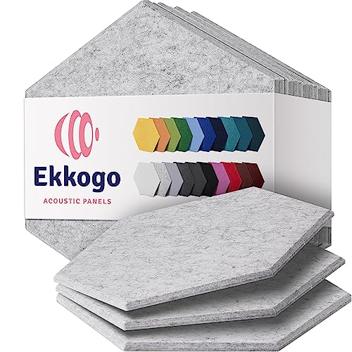 Ekkogo Acoustic Panels 12-Pack Soundproof Wall Panels 14"X12.1"X0.4" Sound Panels High Density Sound Dampening Panels - [Smoky White Hexagon] - Image 1