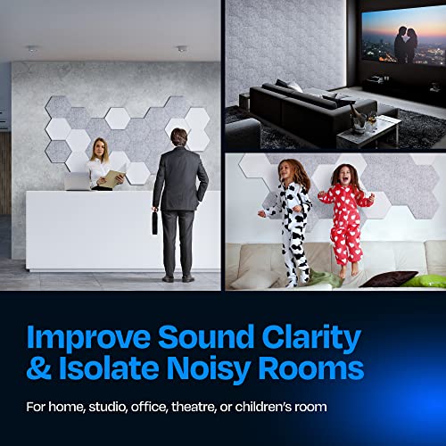 Ekkogo Acoustic Panels 12-Pack Soundproof Wall Panels 14"X12.1"X0.4" Sound Panels High Density Sound Dampening Panels - [Smoky White Hexagon] - Image 4