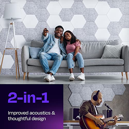 Ekkogo Acoustic Panels 12-Pack Soundproof Wall Panels 14"X12.1"X0.4" Sound Panels High Density Sound Dampening Panels - [Smoky White Hexagon] - Image 2