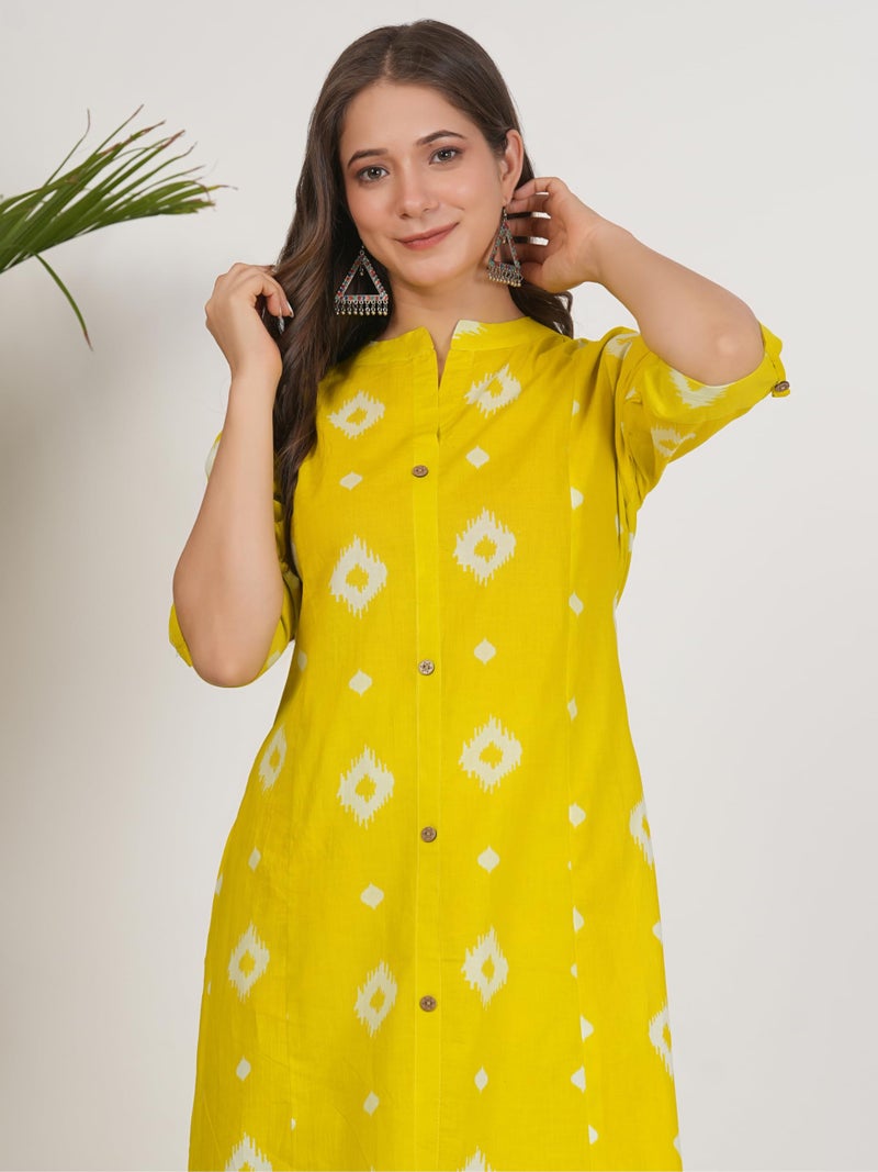 rytras Women's Pure Cotton Printed Ethnic Wear A-Line Kurta Set with Palazzo Pants(RYT664,Yellow,S) - Image 5