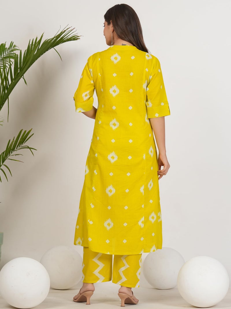 rytras Women's Pure Cotton Printed Ethnic Wear A-Line Kurta Set with Palazzo Pants(RYT664,Yellow,S) - Image 2