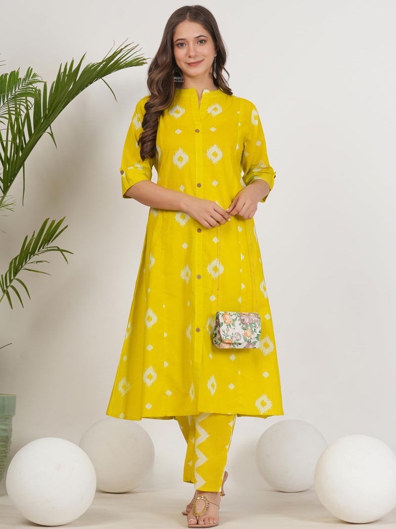 rytras Women's Pure Cotton Printed Ethnic Wear A-Line Kurta Set with Palazzo Pants(RYT664,Yellow,S) - Image 3