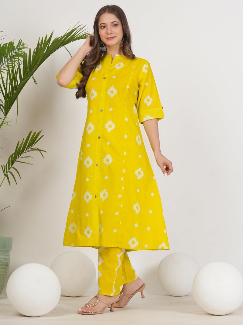 rytras Women's Pure Cotton Printed Ethnic Wear A-Line Kurta Set with Palazzo Pants(RYT664,Yellow,S) - Image 4