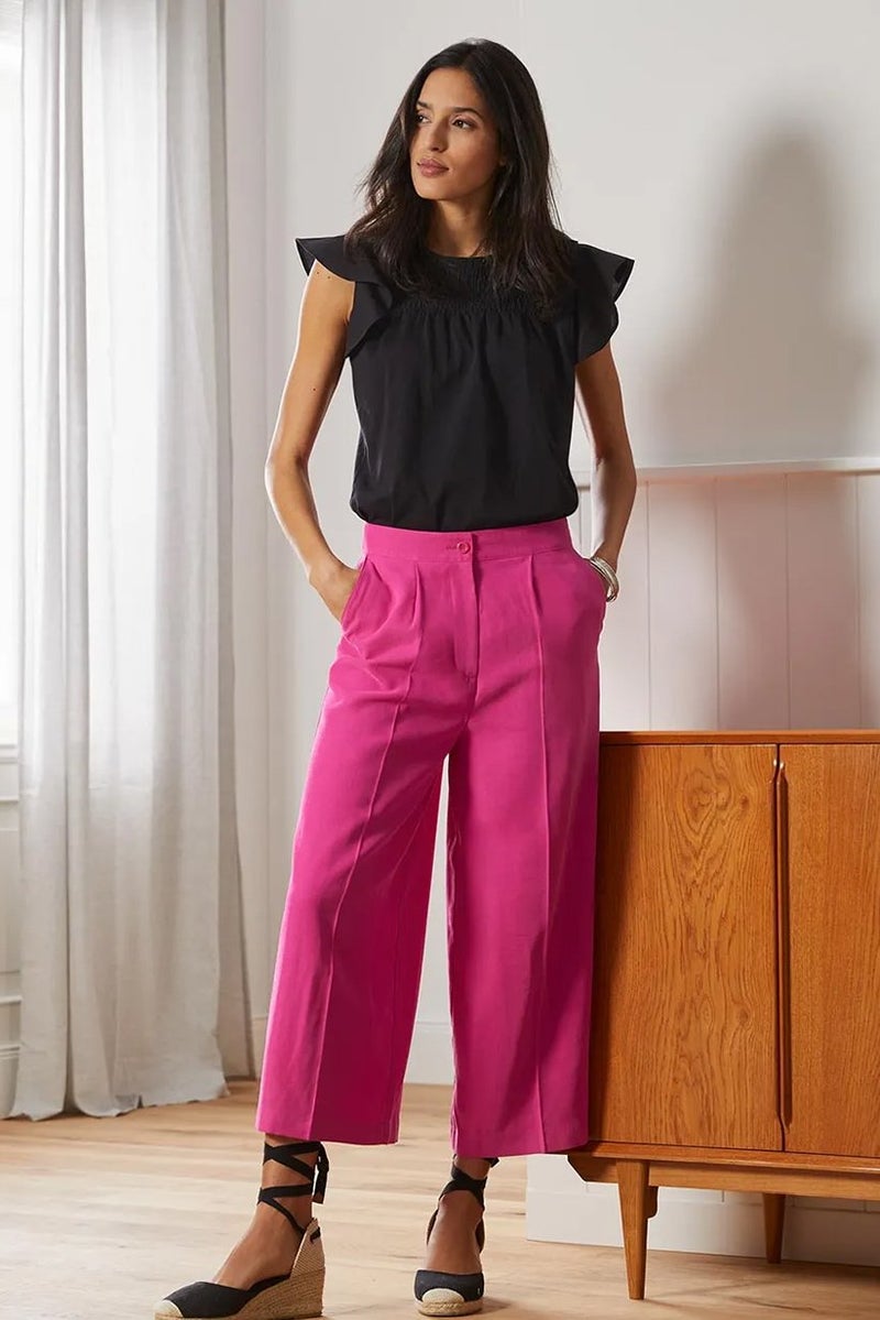 Tchibo Women Regular Fit Plain Culotte Pants, Pink 