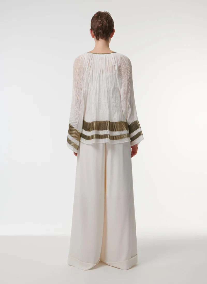 leem  Pleated Contrast Striped Top for Women | Best Price UAE
