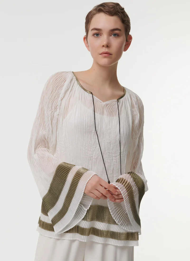 leem  Pleated Contrast Striped Top for Women | Best Price UAE