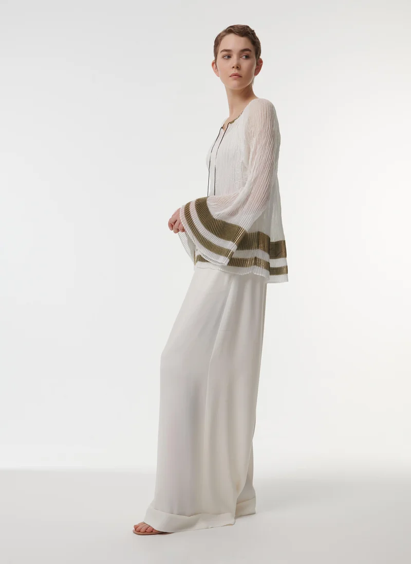 leem  Pleated Contrast Striped Top for Women | Best Price UAE