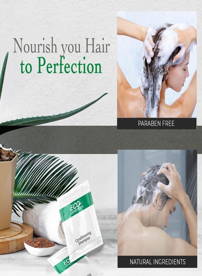 ECO Amenities حقيبة مستحضرات التجميل الفردية المغلفة، حجم السفر شامبو وبلسم 2 في 1 10 مل (100 عبوة) مستحضرات التجميل الصغيرة للفنادق شامبو مرطب 2 في 1 | مستحضرات التجميل بحجم السفر - Image 4