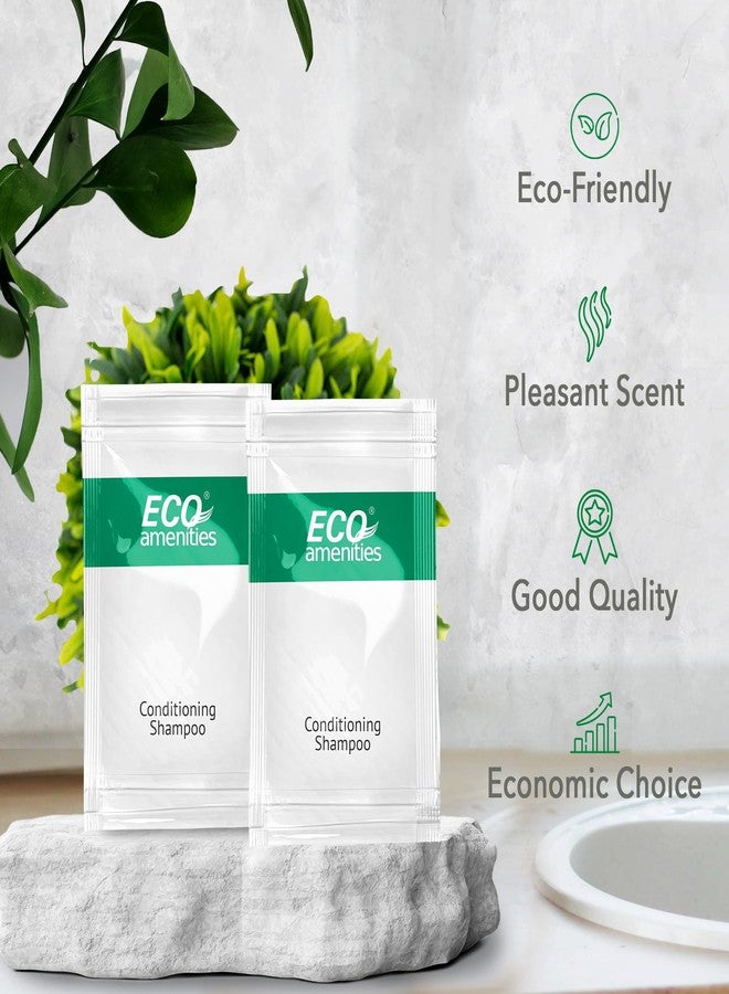 ECO Amenities حقيبة مستحضرات التجميل الفردية المغلفة، حجم السفر شامبو وبلسم 2 في 1 10 مل (100 عبوة) مستحضرات التجميل الصغيرة للفنادق شامبو مرطب 2 في 1 | مستحضرات التجميل بحجم السفر - Image 3
