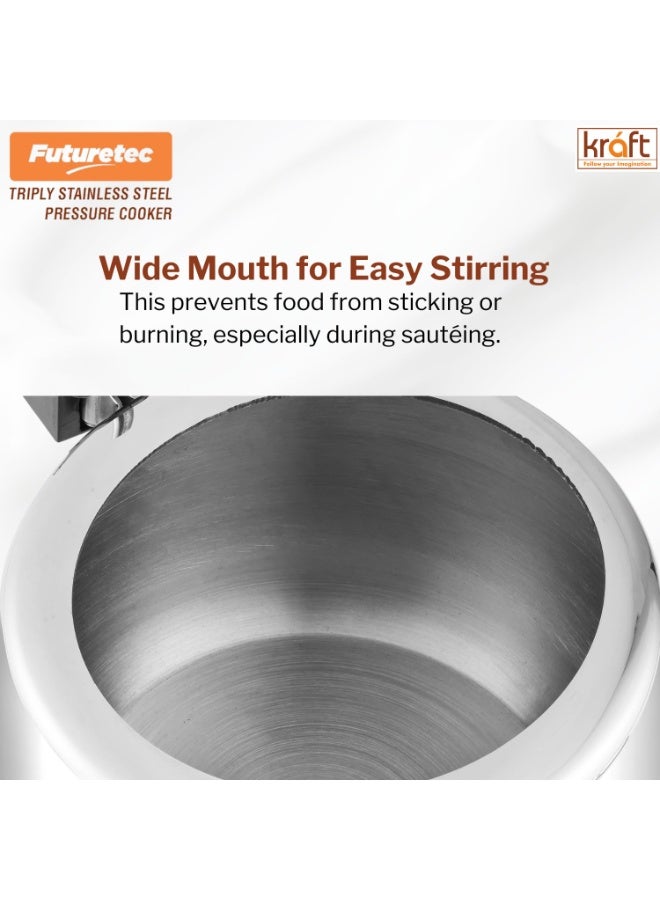 Kraft Futuretec Triply Stainless Steel Pressure Cooker Inner Lid - 5 Litres, Heavy Gauge, Induction & Gas Compatible, Durable & Fast Cooking, Easy Grip Handle, Stain-Resistant - 2 Year Warranty - Image 2