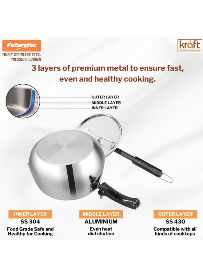 Kraft Futuretec Triply Stainless Steel Pressure Cooker Inner Lid - 5 Litres, Heavy Gauge, Induction & Gas Compatible, Durable & Fast Cooking, Easy Grip Handle, Stain-Resistant - 2 Year Warranty - Image 3