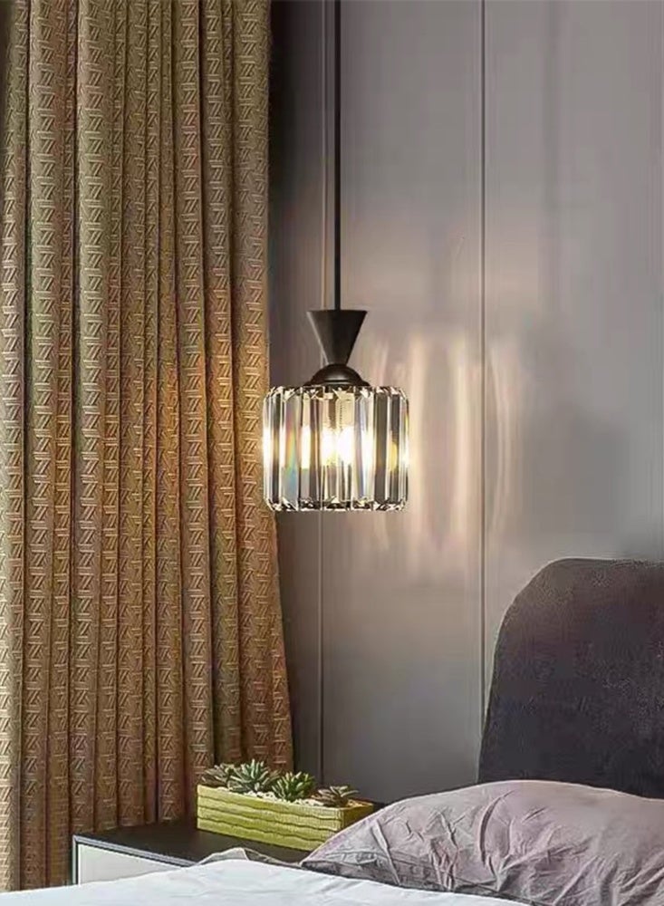 Monda Adjustable Length Crystal Pendant Light – Modern Black Finish Retractable Hanging Ceiling Lamp for Dining Room/Kitchen Island - Image 1