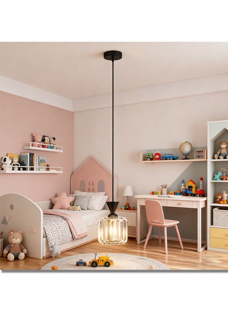 Monda Adjustable Length Crystal Pendant Light – Modern Black Finish Retractable Hanging Ceiling Lamp for Dining Room/Kitchen Island - Image 5