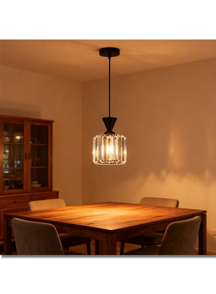 Monda Adjustable Length Crystal Pendant Light – Modern Black Finish Retractable Hanging Ceiling Lamp for Dining Room/Kitchen Island - Image 4