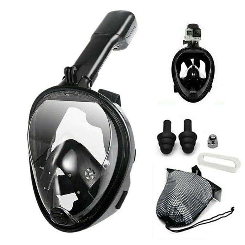 VBM Full Face Snorkeling Mask Diving Gear - Latest Dry Top System,180 Degree Panoramic View Snorkeling Mask with Camera Mount,Safe Breathing,Anti-Leak Anti-Fog-Swim Fins (Black - L/XL) - Image 1