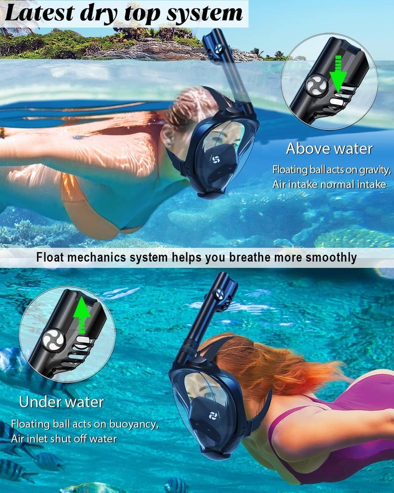 VBM Full Face Snorkeling Mask Diving Gear - Latest Dry Top System,180 Degree Panoramic View Snorkeling Mask with Camera Mount,Safe Breathing,Anti-Leak Anti-Fog-Swim Fins (Black - L/XL) - Image 3