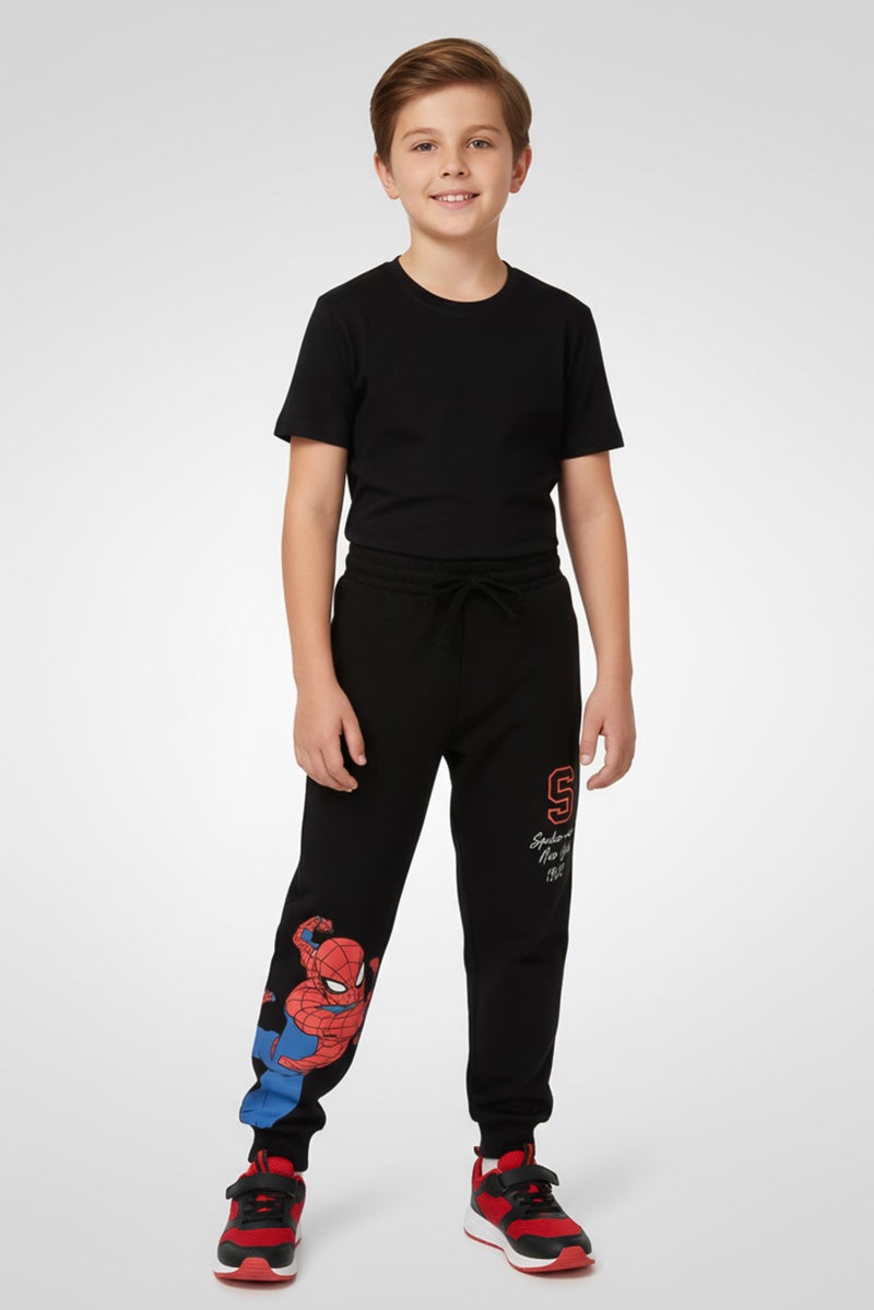 Marvel x Spiderman Kids Boy Graphic Print Jogger Pants, Black - Image 1