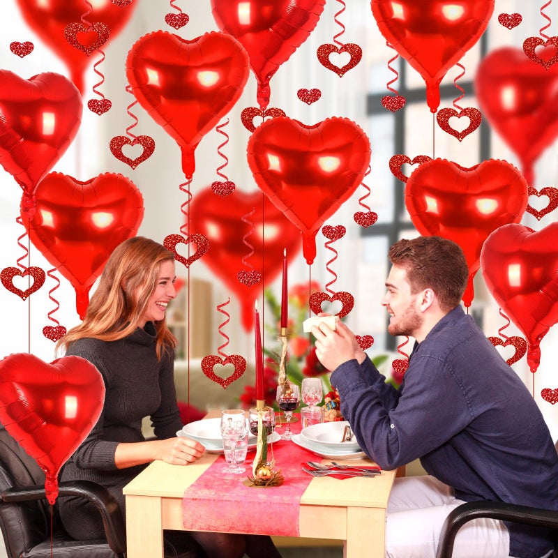YOTHORN 24 Pcs Red Heart Balloons, 100 Pcs Heart Hanging Streamers, 18 Inch Heart Foil Balloons Valentine's Day Balloon Love Balloon for Valentines Day Proposal Wedding Party Decorations (Red) - Image 4