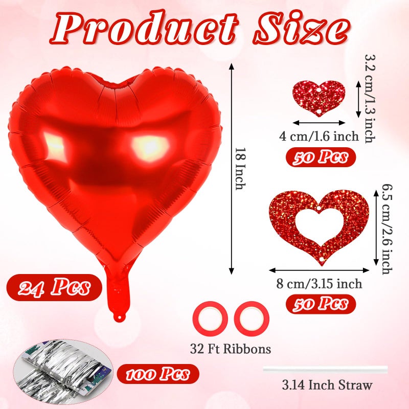YOTHORN 24 Pcs Red Heart Balloons, 100 Pcs Heart Hanging Streamers, 18 Inch Heart Foil Balloons Valentine's Day Balloon Love Balloon for Valentines Day Proposal Wedding Party Decorations (Red) - Image 2